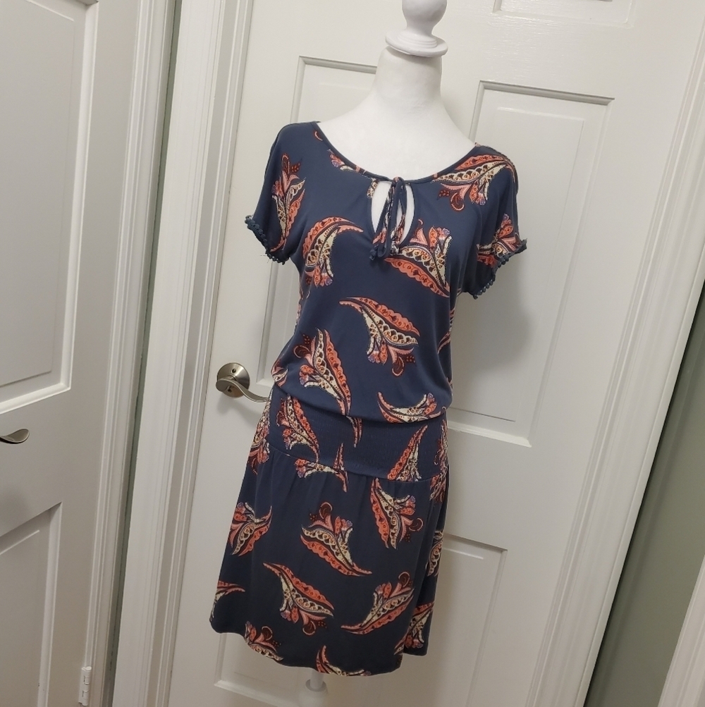 Lascana Floral Print Drop Waist Smocked Knit Dress Size 4, Soft, Stretch